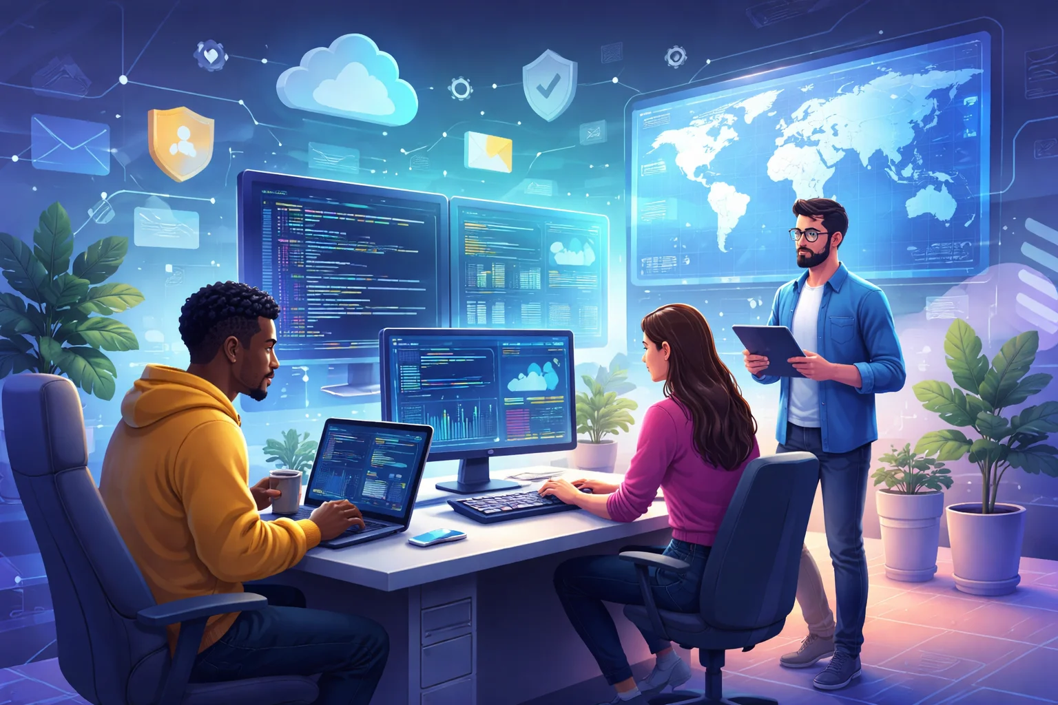 Modern tech office setup with clean workspace